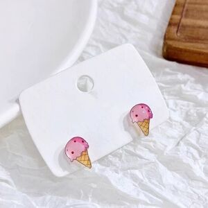 Dainty S925 Pink Summer Ice Cream Cone Stud Earring
